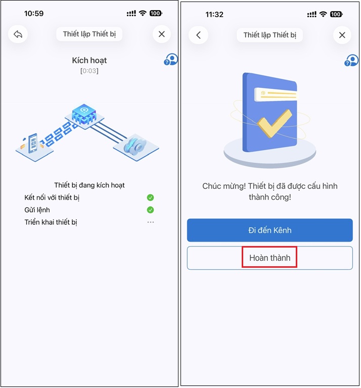 Chờ cho đến khi kết nối thành công, bấm "Hoàn thành"