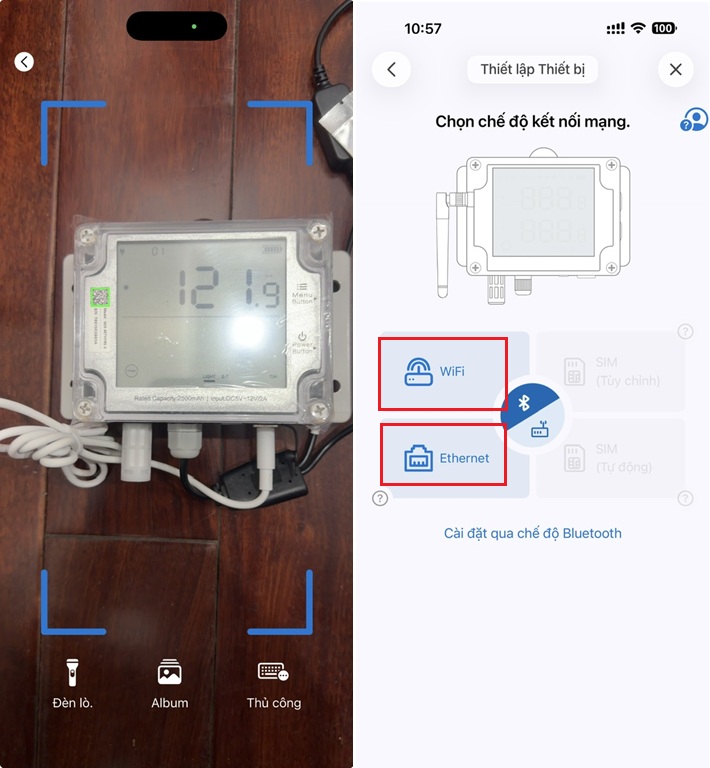 Quét mã QR mặt trước của thiết bị