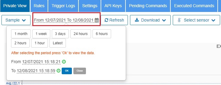 Chọn khoảng thời gian cần download dữ liệu