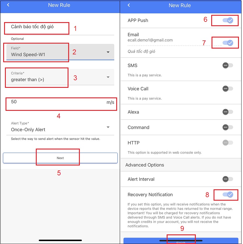 Cài đặt quá tốc độ gió