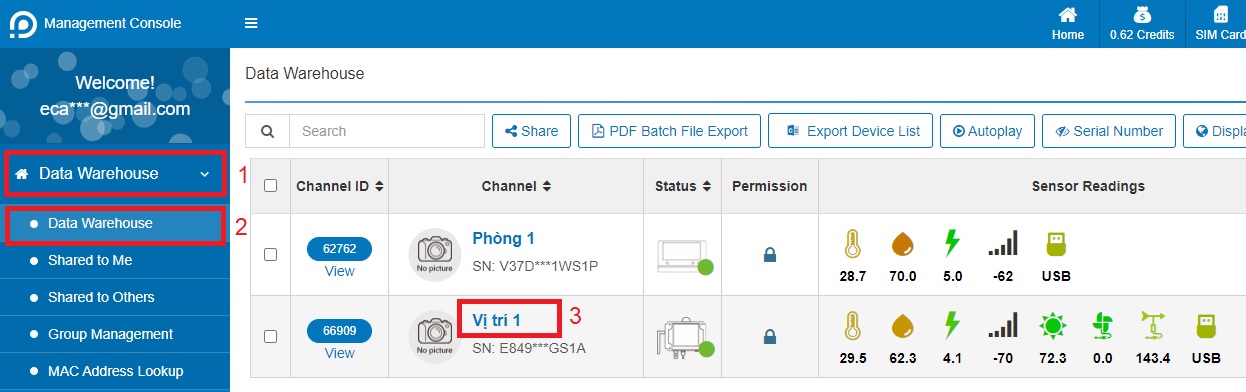 Chọn thiết bị cần tải báo cáo