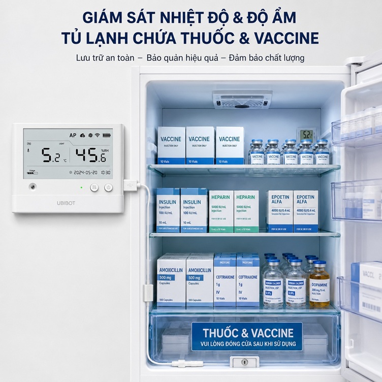 Giám sát cảnh báo nhiệt độ tủ vaccine trực tuyến Ubibot