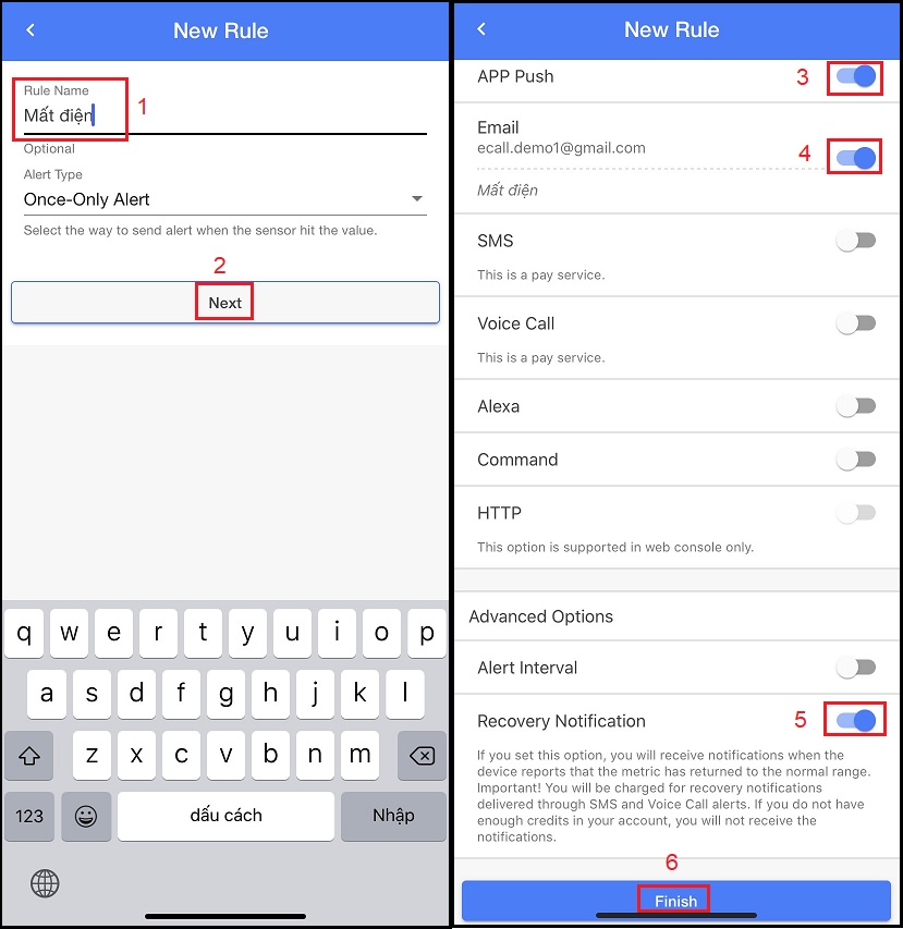 Cài đặt cảnh báo mất điện