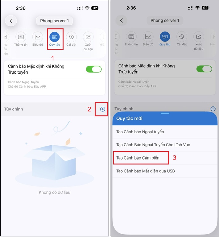 Tạo cảnh báo quá nhiệt độ hoặc độ ẩm