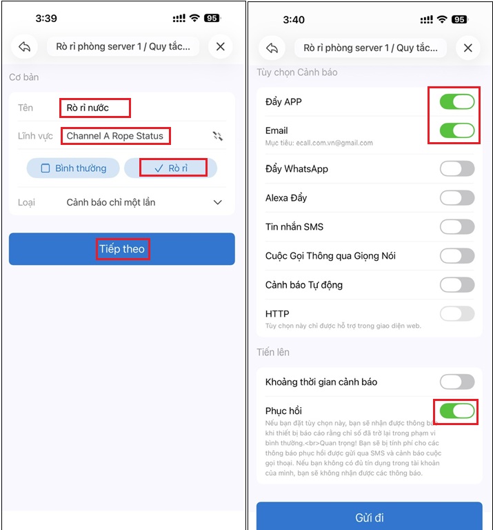 Đặt tên cảnh báo và chọn hình thức nhận cảnh báo