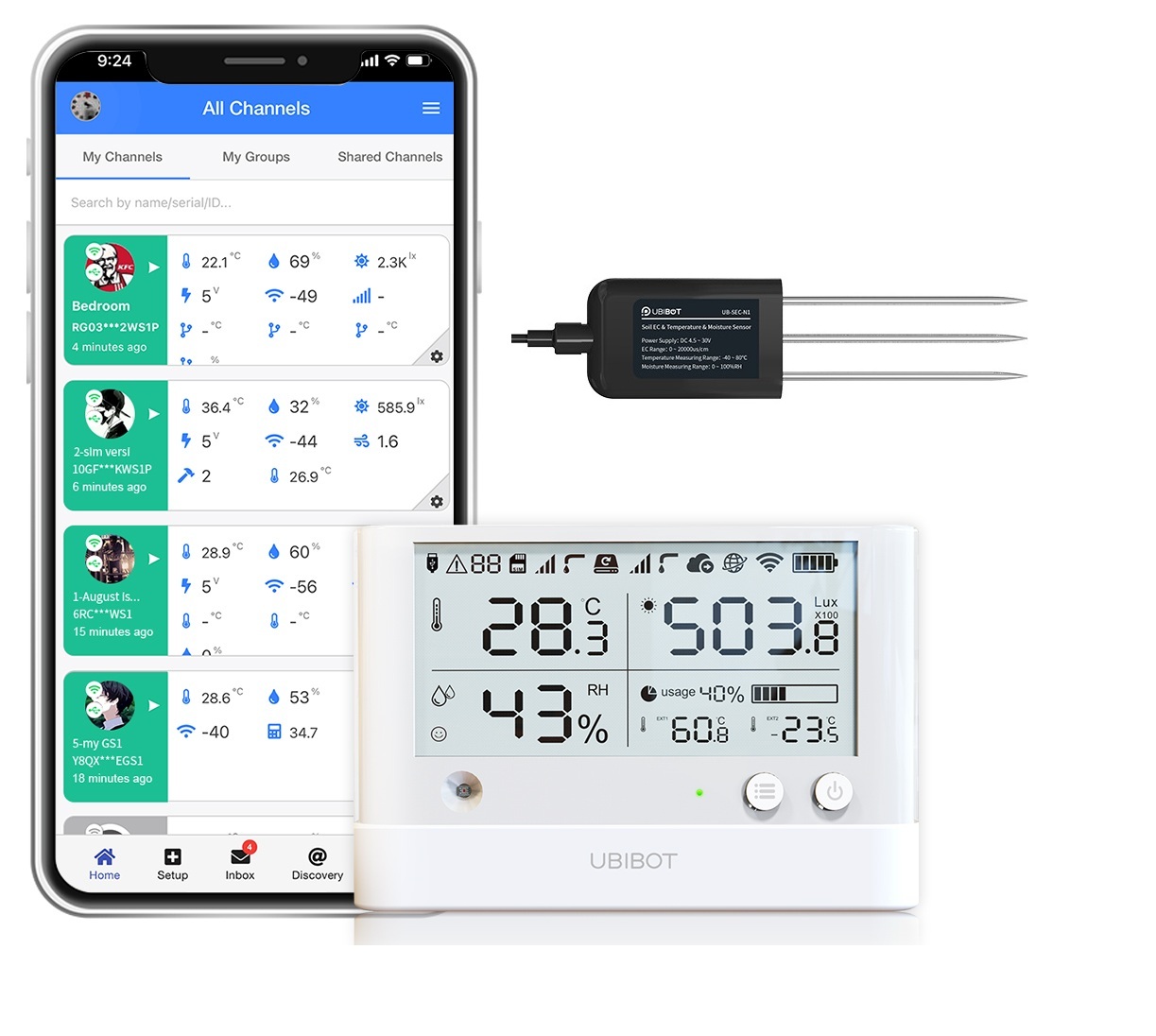 Thiết Bị Giám Sát Độ Dẫn Điện, Nhiệt Độ Và Độ Ẩm Đất Ubibot EC-SEC-N1