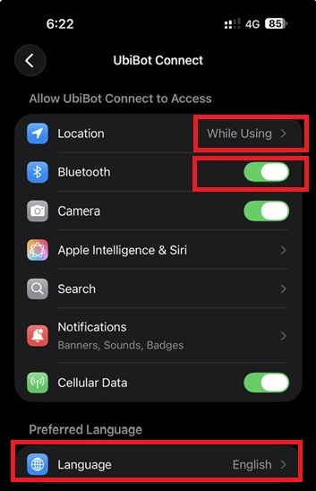 Bật chức năng chia sẻ vị trí và bluetooth cho app Ubibot khi cài đặt thiết bị