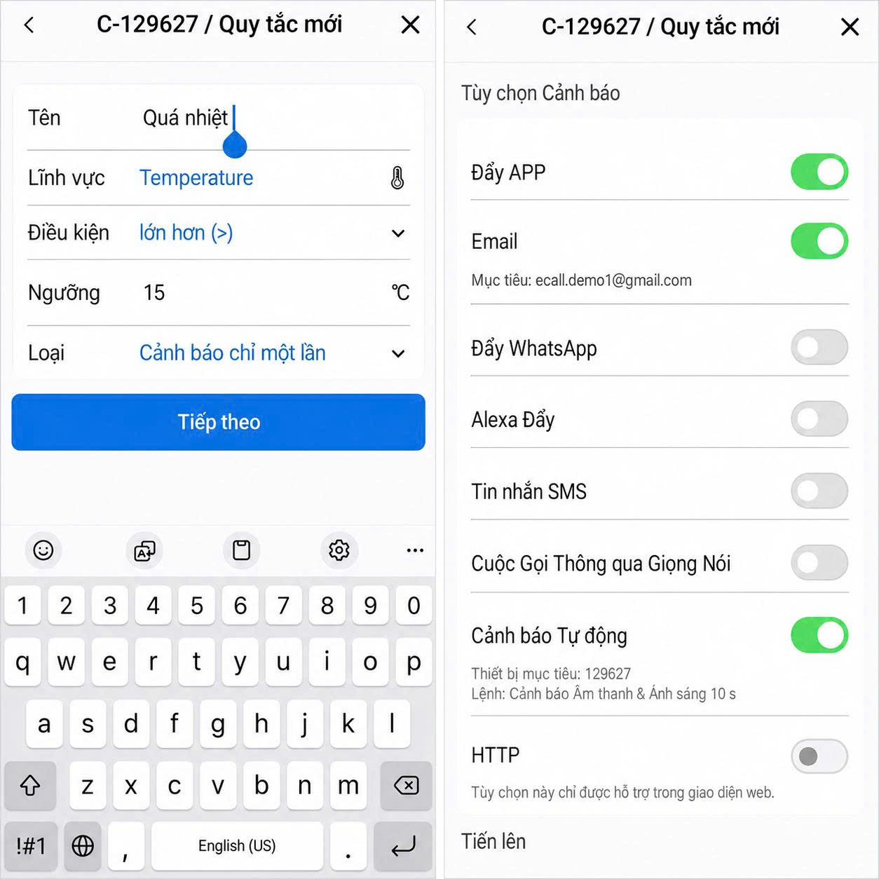 Tạo cảnh báo cảm biến