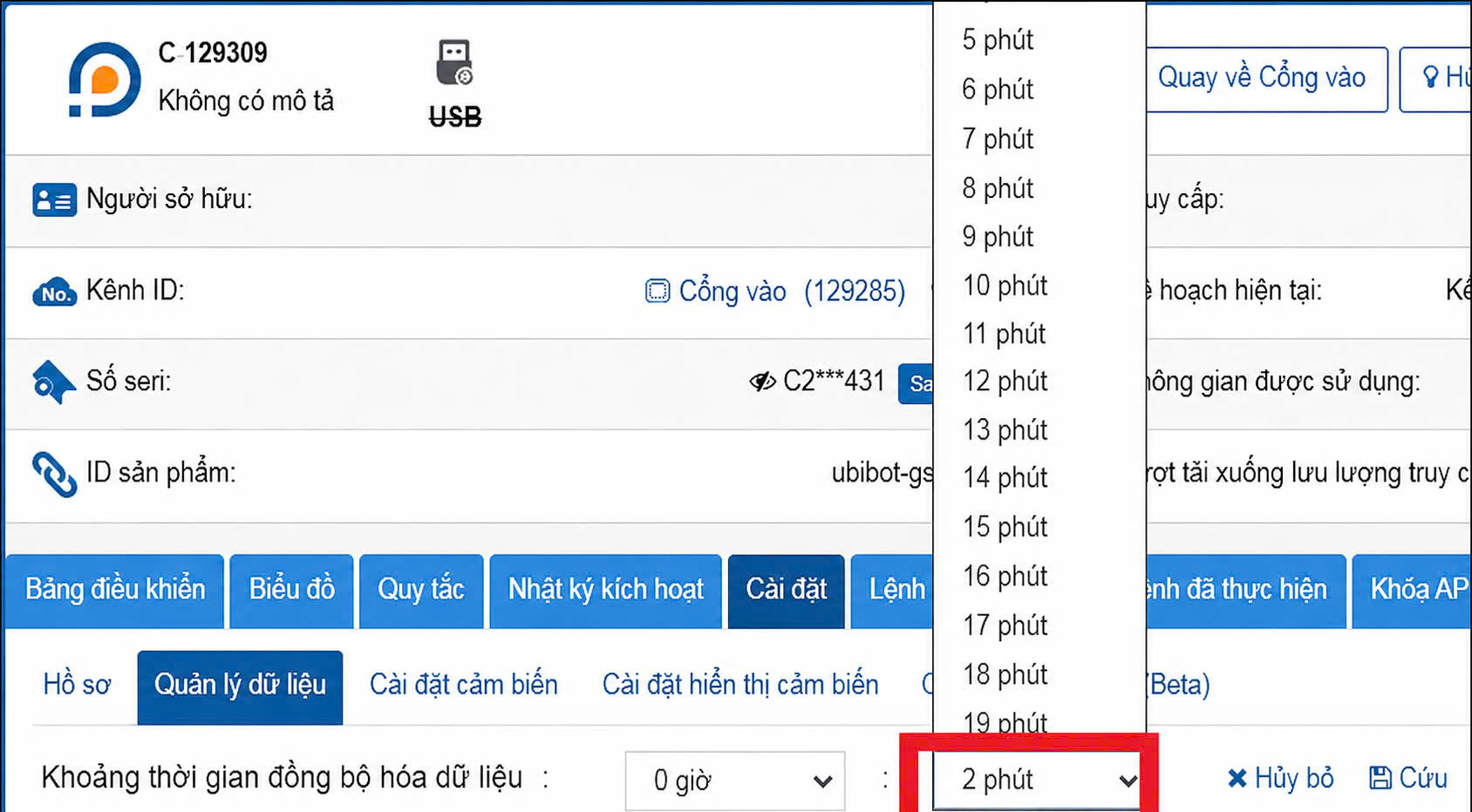 Các bước cài đặt thời gian lấy mẫu và đồng bộ dữ liệu