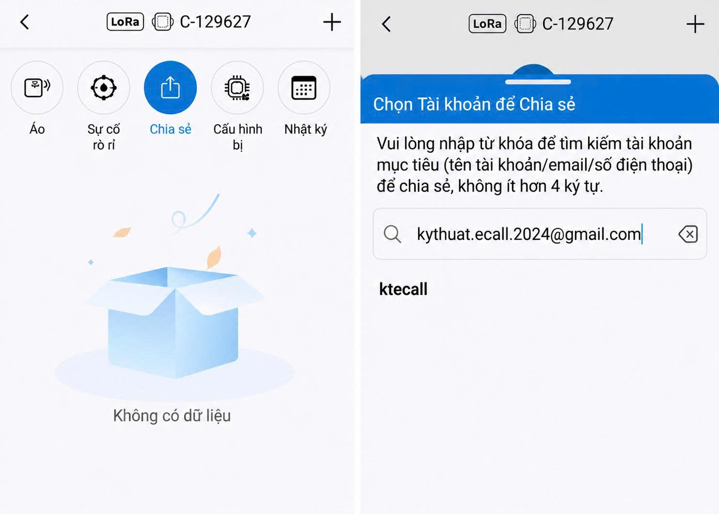 Chia sẻ thiết bị cho tài khoản khác