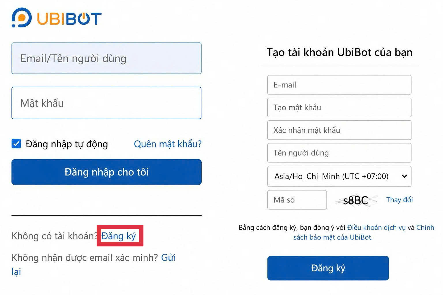 Đăng ký tài khoản Ubibot bằng trình duyệt web