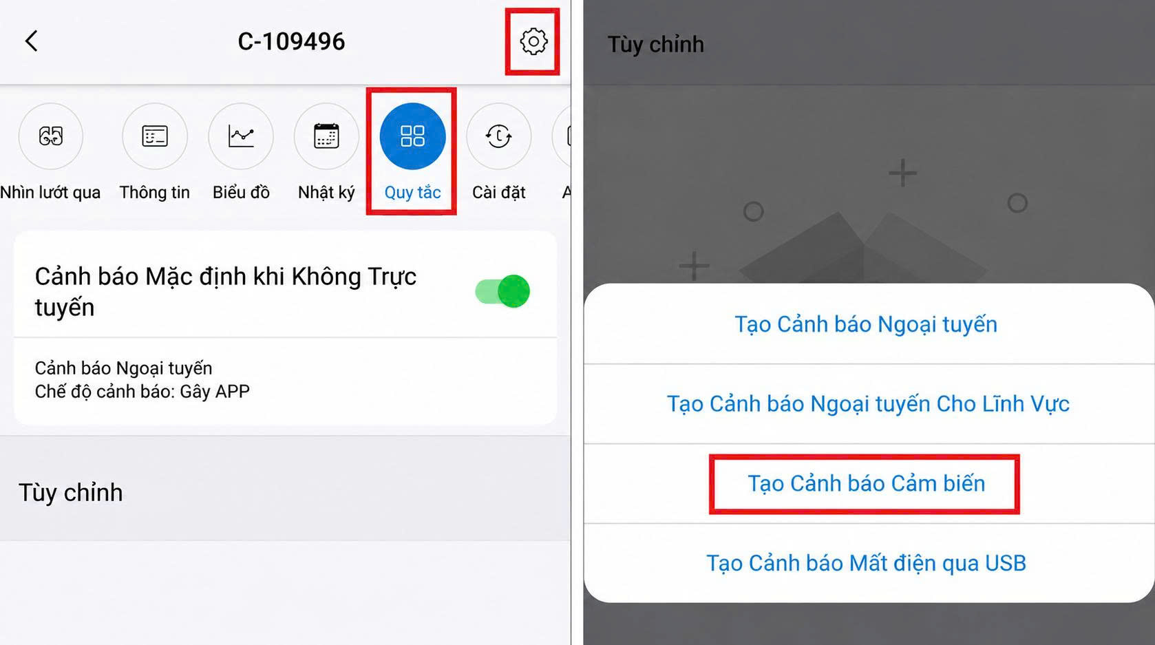 Tạo cảnh báo cảm biến
