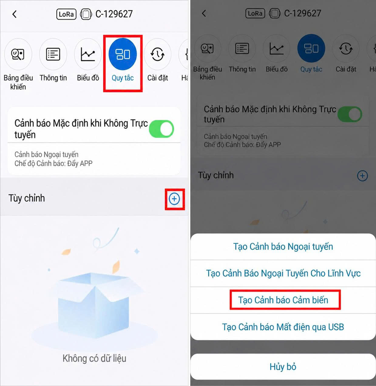 Tạo cảnh báo cảm biến