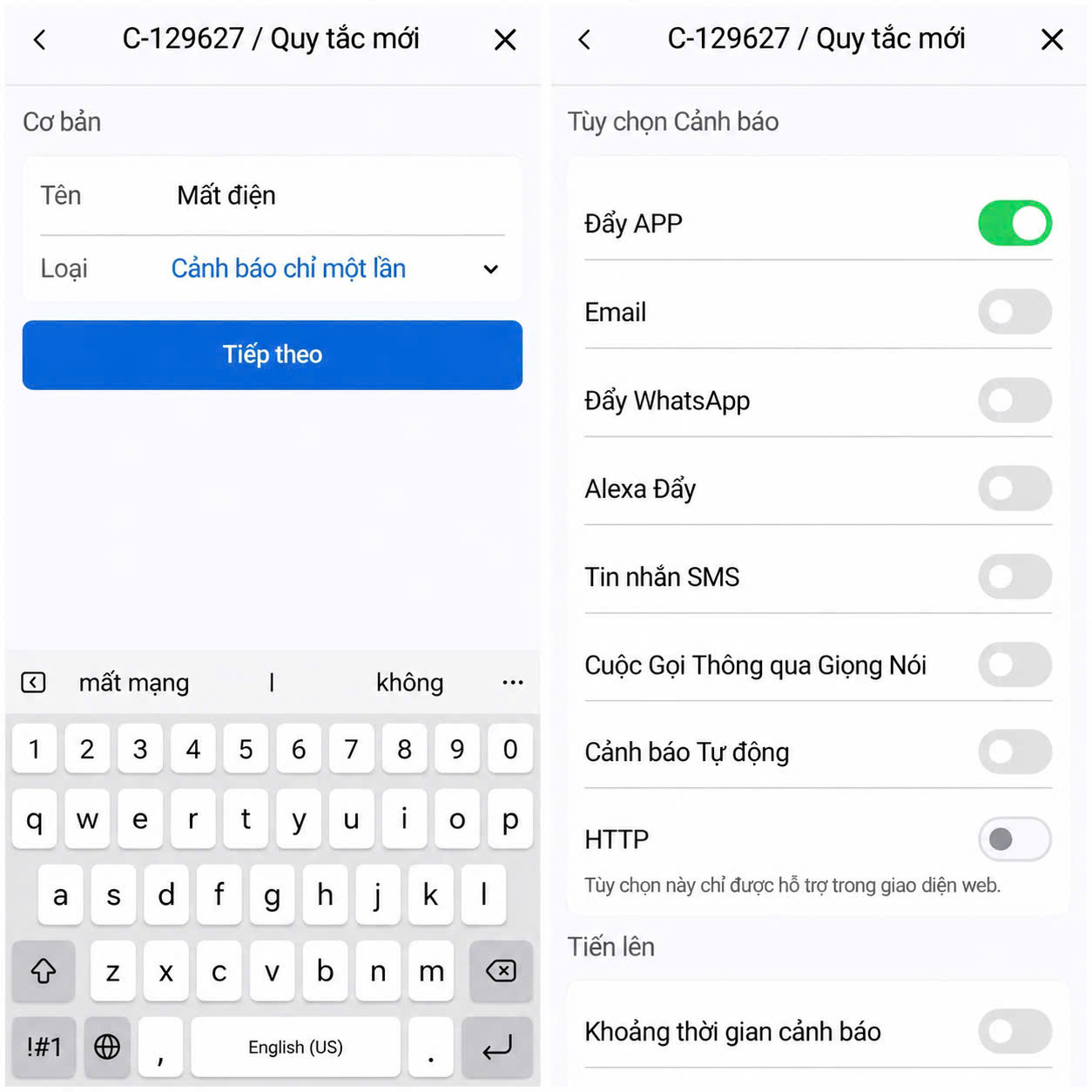Tạo cảnh báo mất điện
