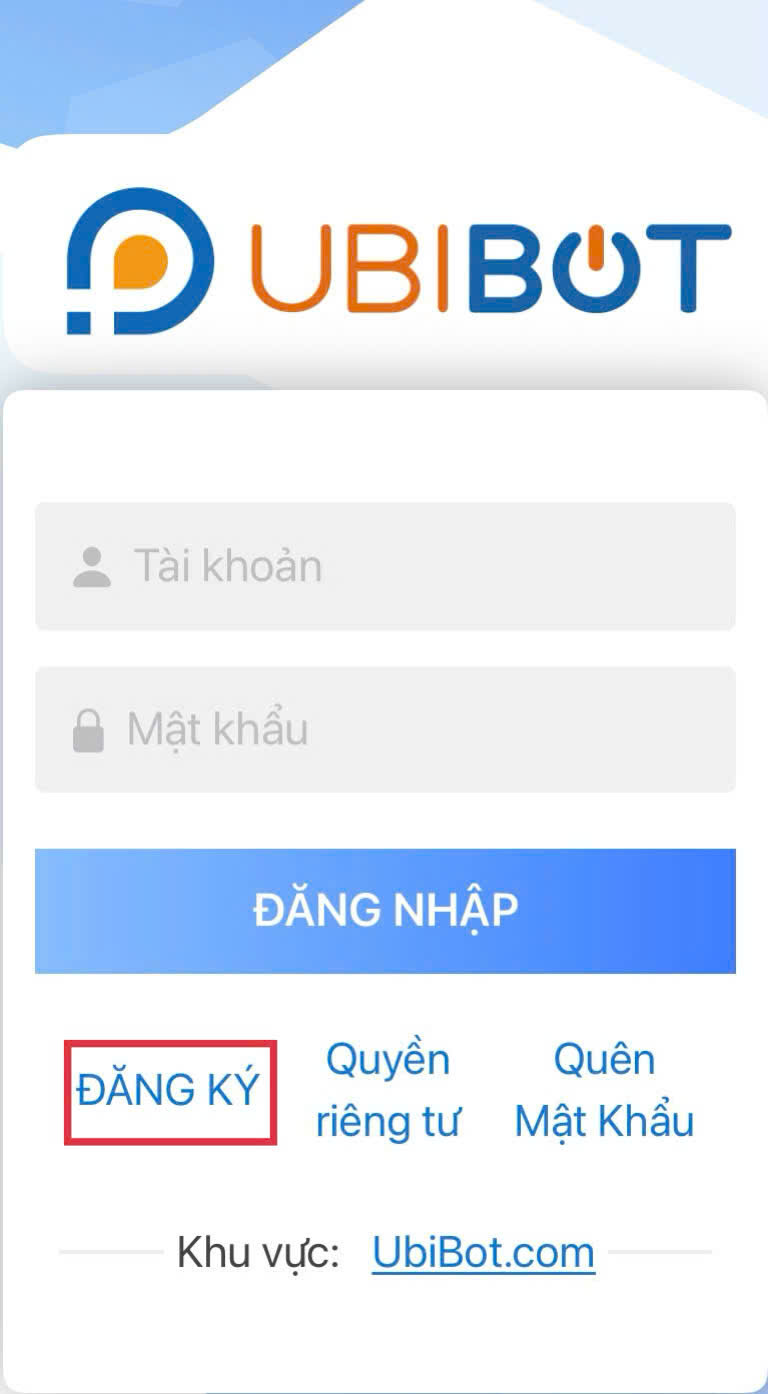 Tạo tài khoản Ubibot bằng app di động
