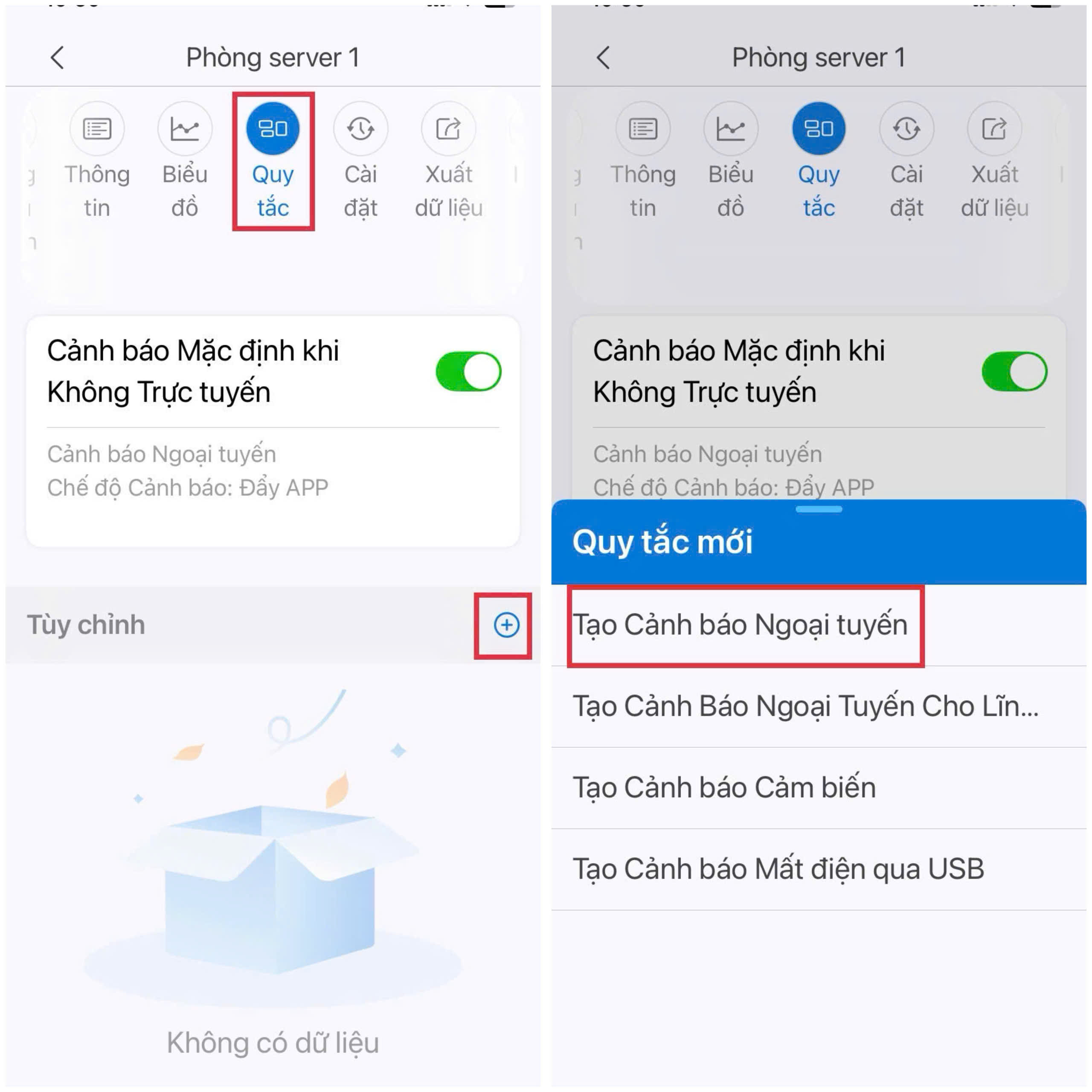 Tạo cảnh báo quá nhiệt độ hoặc độ ẩm